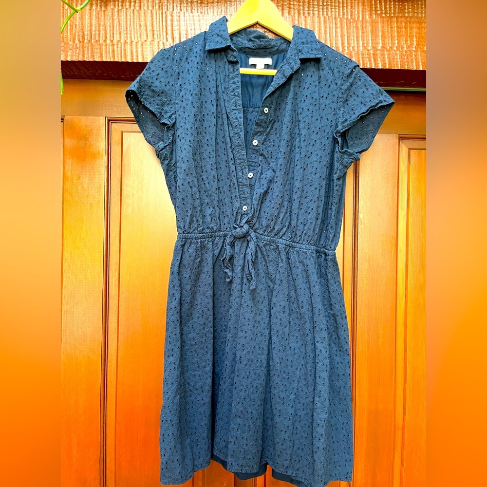 J. Crew mercantile navy midi dress.